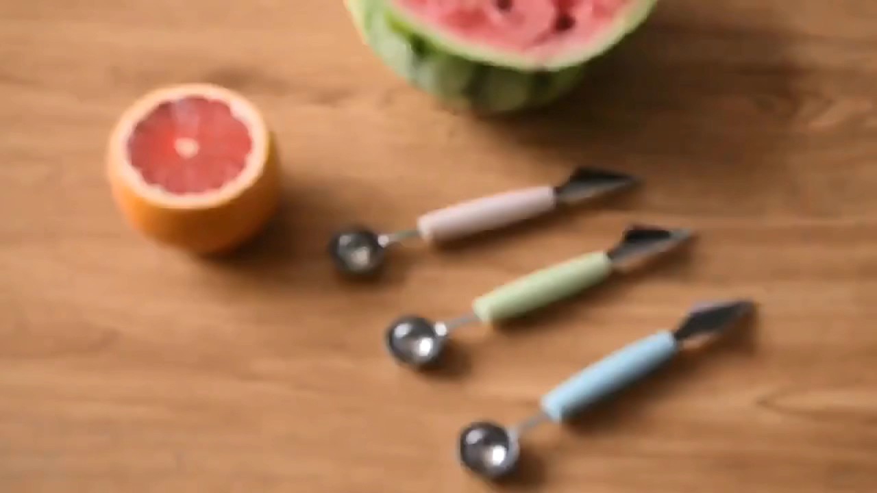 Double Stainless Steel Melo Fruit Spoons Kitchen Cut Watermelon Dig Ball Ice Cream