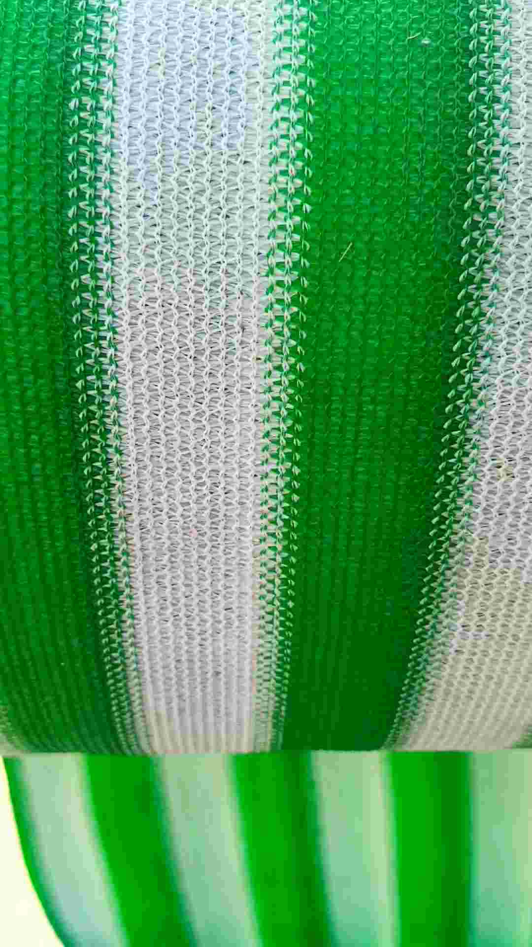 Green White strips Shade Net Pure Quality | 90% Sun shading UV protection | Hooks on every 3 feet intervals | Double stiched border with cotton nawaar