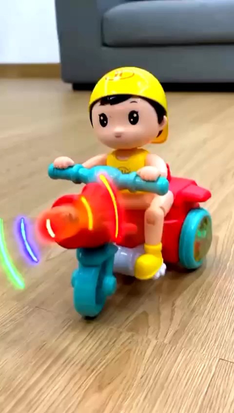 Kids' Stunt Bicycle with LED Lights, Music & 360° Rotation – Electric Robot Bike