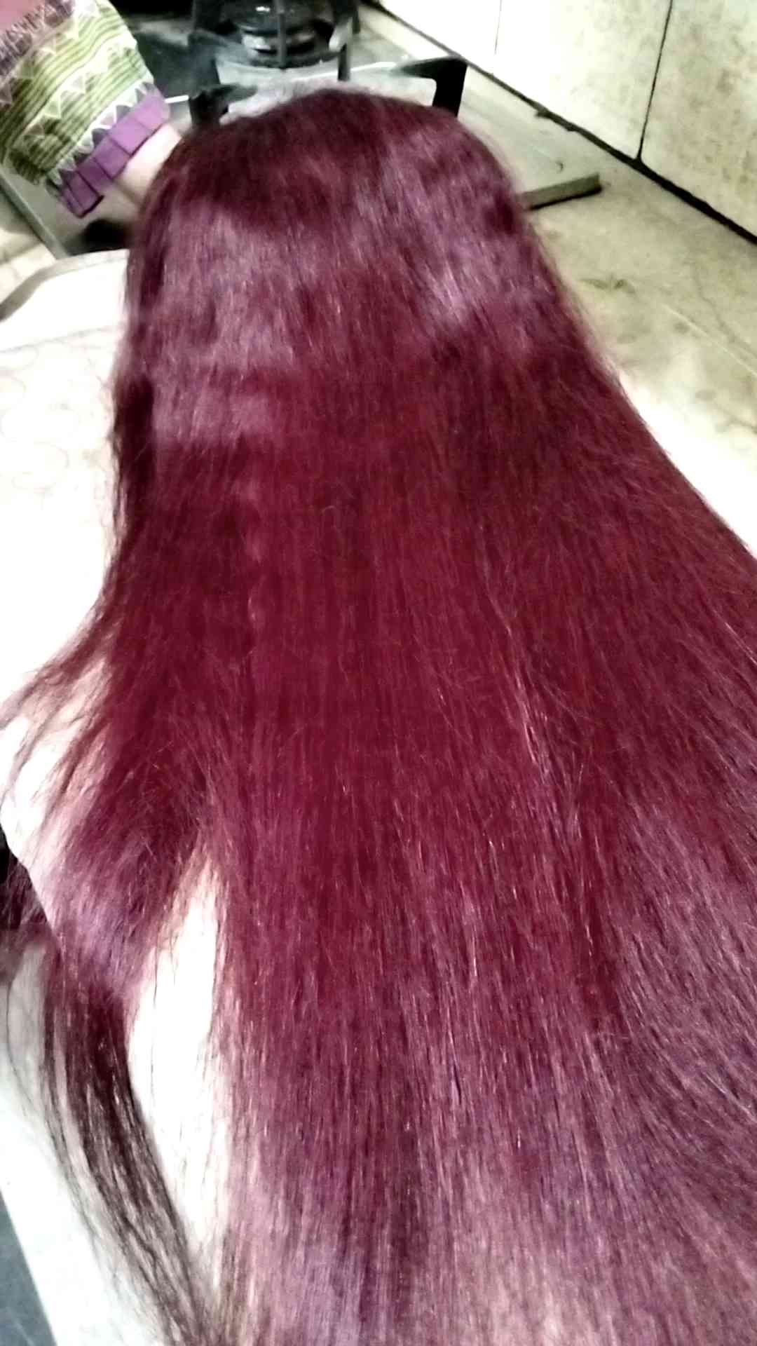 100% Real Human Hair Wig 13x4 HD Swiss Front Lace Full Head Cap Glueless Pre Plucked Dyeable Straight Light Body Wave Natural Hairline 30"inches Long Adjustable Elastic Band for Girls Women Ladies Cancer Chemotherapy Patient - Burgundy Beetroot