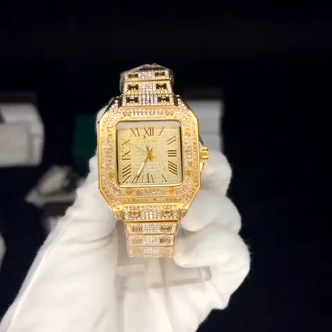 cartier iced out diamond wrist watch