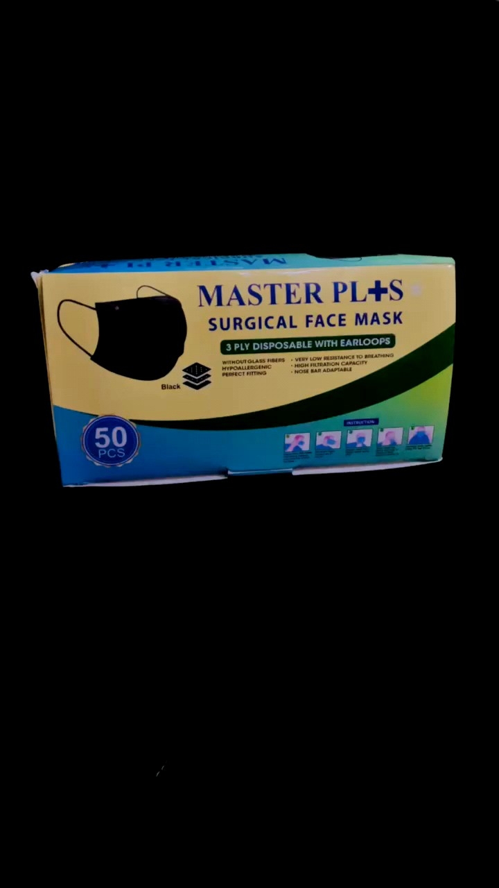 50 pec Master Plus Disposable Face Mask | Blue & Black | 3 Protective Layers | Surgical Mask | Mask Box | Top Quality | Adults