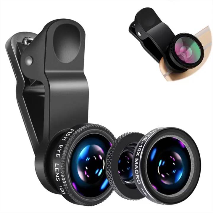 3-in-1 Universal Clip-On Mobile Camera Lens Kit – Fish Eye, Macro ...