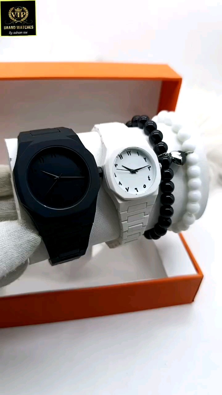AURA MARBLE BLACK COUPLE WATCHES⬅️ BIG AND SMALL ARABIC DIAL⬅️ FAIBAR ...